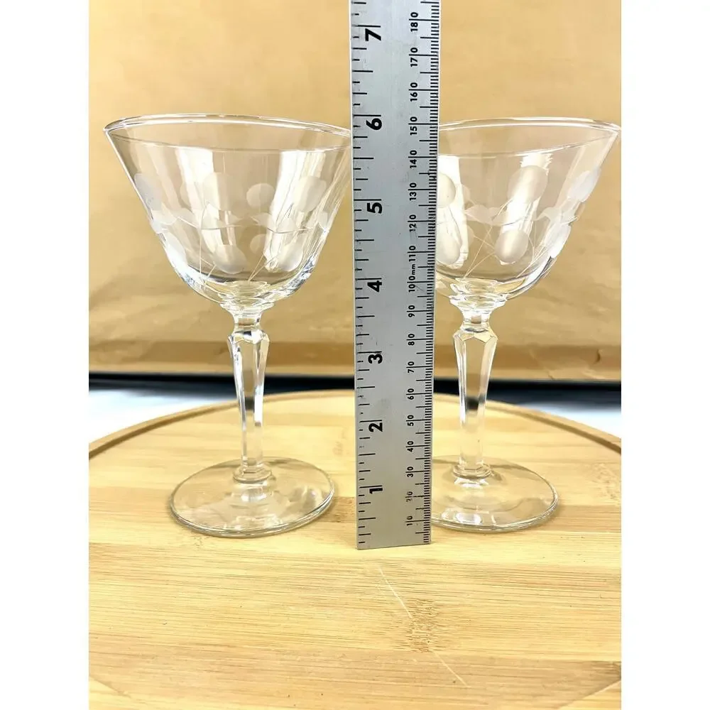 VTG Set of 2 Clear Carlton Champagne Glasses‎ Martini Stem Libbey Glass Etched
